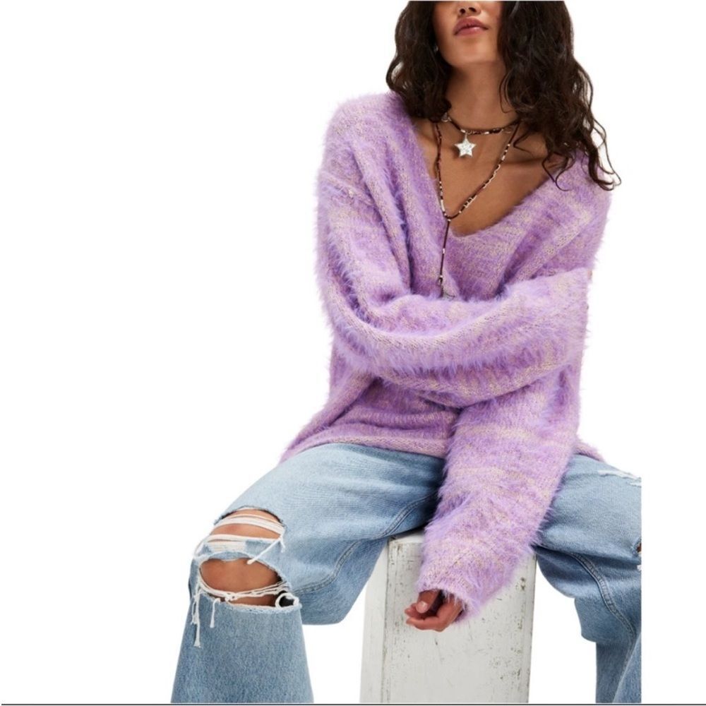 Free People Sparrow Pullover Fuzzy Knit Sweater Size Medium Oversized Boho Chic